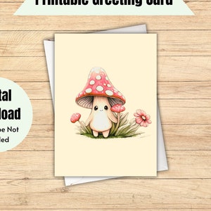 Druckbare Pilz Karte für jeden Anlass, digitaler Download, niedlicher Pilz digitale Grußkarte, Cottagecore Vintage Hippie Boho Blanko Karte