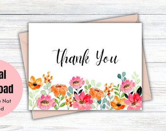 Floral Thank You Card: Printable Flower Design (PDF Download) - Etsy