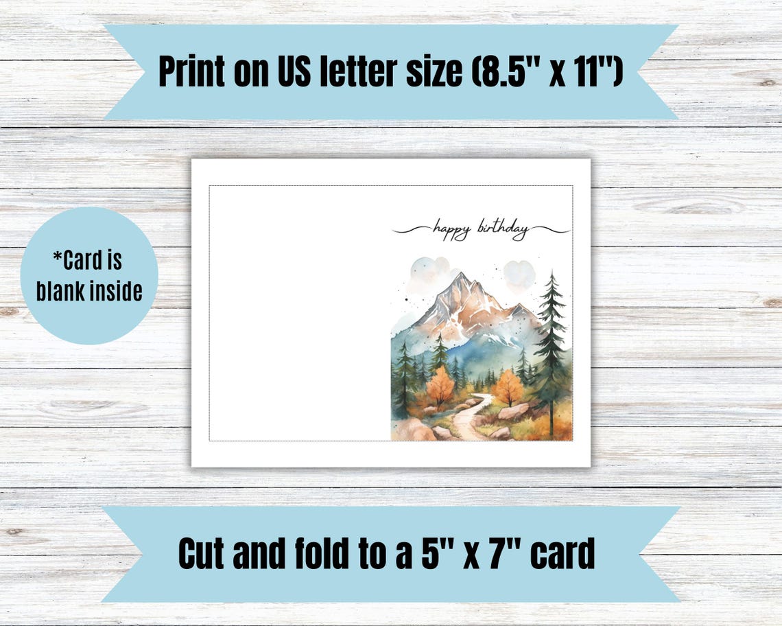 Printable Mountains Birthday Card, Digital Download, Happy Birthday Card Nature, Birthday Card ...