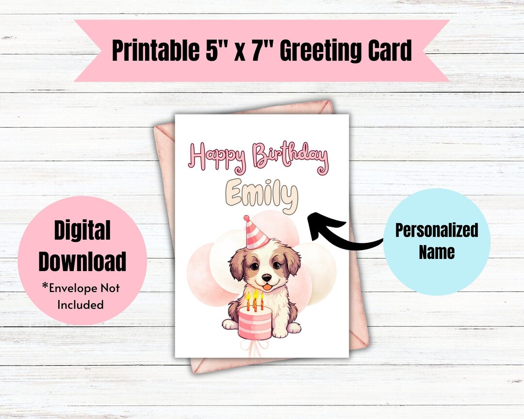 Printable Custom Name Birthday Card, DIGITAL DOWNLOAD, Happy Birthday ...