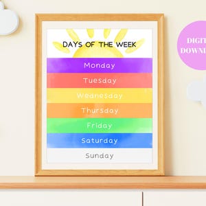 Waldorf Days of the Week Printable, DIGITAL DOWNLOAD, Waldorf Colors of Week, Waldorf Wall Art Print, Waldorf Room Decor, Waldorf Classroom