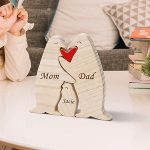 Wooden Penguin Family Puzzle, 2-6 Penguins Family Jigsaw Decor, Wedding Anniversary Gifts for Mom Dad Friend Couples Animal Family Decor