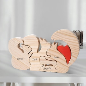 Wooden Animal Family Puzzle, 2-8 Squirrels Family Jigsaw Decor, Wedding Anniversary Gifts for Mom Dad Friend Couples Animal Family Decor