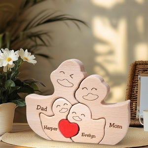 Wooden Duck Family Puzzle, Duck Family Jigsaw Decor, Wedding Anniversary Birthday Gifts for Lover Mom Friend Couples, Animal Home Decor