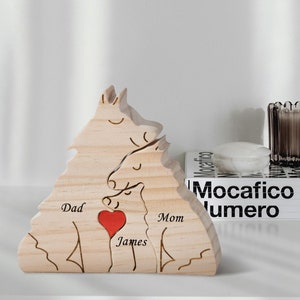 Wooden Wolf Family Puzzle, 2-5 Wolves Family Jigsaw Decor, Wedding Anniversary Gifts for Mom Dad Friend Couples Animal Family Decor