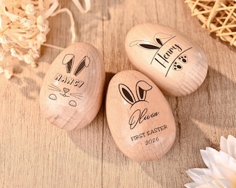 Gepersonaliseerde houten muzikale paaseierenschudder, muziekinstrument voor kinderen, 1e paascadeaus, baby rammelaar baby, paaslentedecor