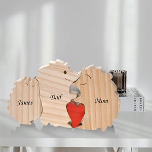 Wooden Animal Family Puzzle, 2-5 Hedgehogs Family Jigsaw Decor, Wedding Anniversary Gifts for Mom Dad Friend Couples Animal Family Decor