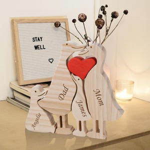 Wooden Duck Family Puzzle, 2-7 Ducks Family Jigsaw Decor, Wedding Anniversary Birthday Gifts for Mom Dad Friend Couples Animal Family Decor