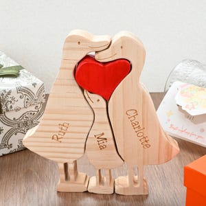 Wooden Animal Family Puzzle, 2-7 Ducks Family Jigsaw Decor, Wedding Anniversary Gifts for Mom Dad Friend Couples Animal Family Decor