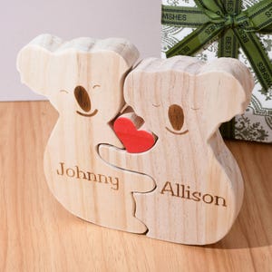 Custom Wooden Animal Family Puzzle, 2-6 Koalas Family Jigsaw Decor, Wedding Anniversary Gifts for Mom Dad Friend Couples Animal Family Decor