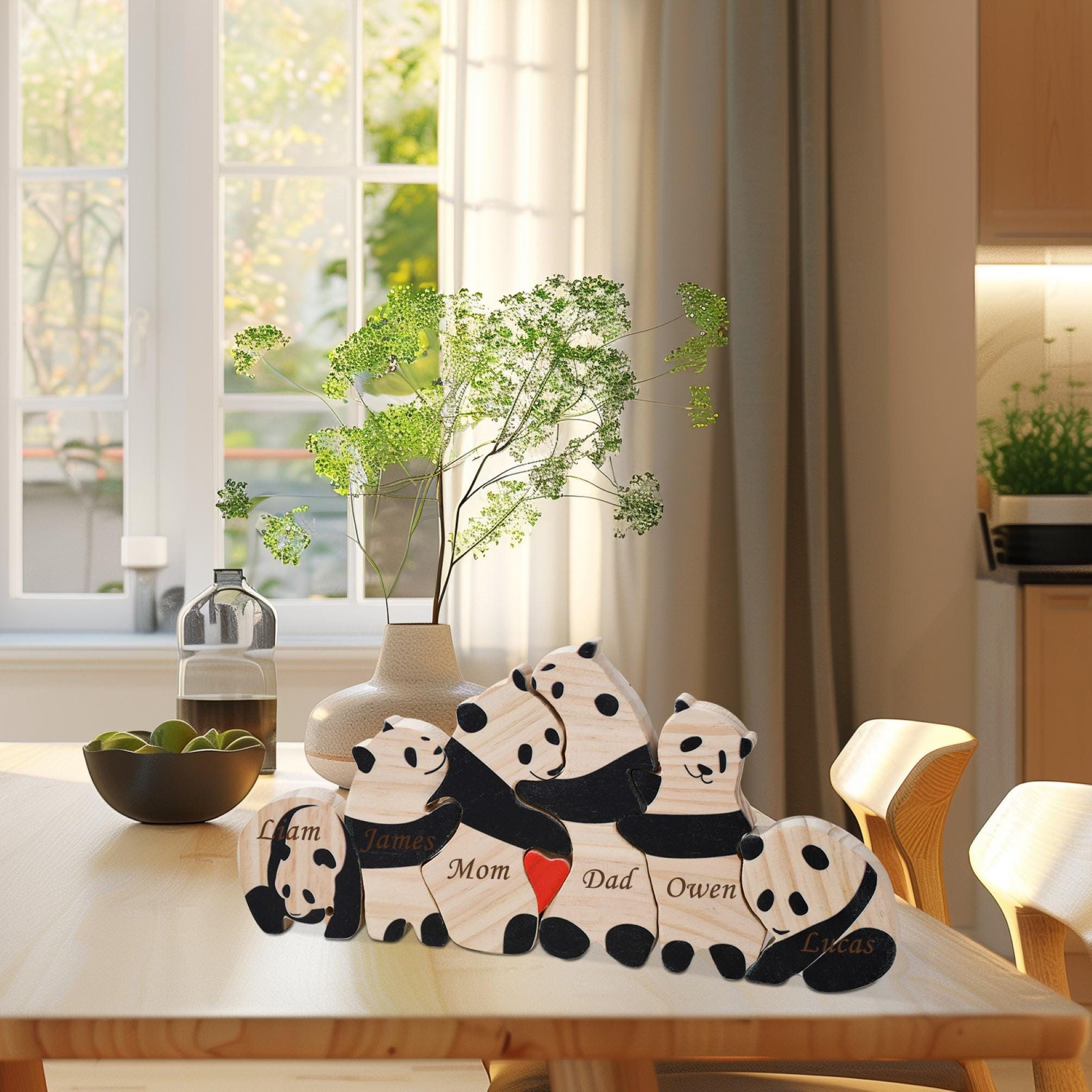 Wooden Animal Family Puzzle, 2-6 Pandas Family Jigsaw Decor