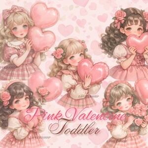 14 imágenes prediseñadas vintage de San Valentín rosa para niños pequeños, imágenes prediseñadas de San Valentín, imágenes prediseñadas de acuarela para niños pequeños, archivo JPG, imágenes prediseñadas para guardería, álbum de recortes, diario basura