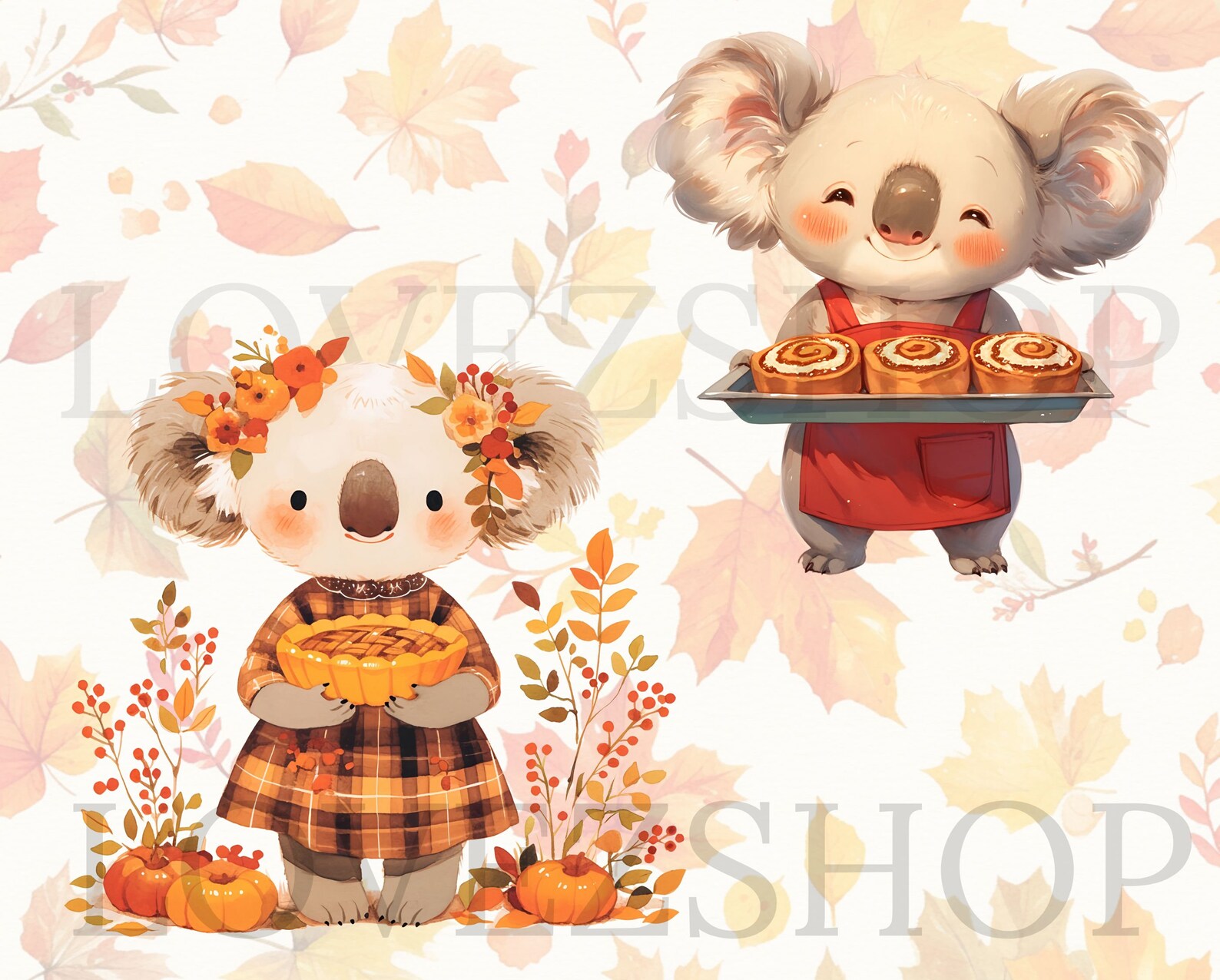 15 Fall Bakery Koala, Cute Koala Clipart, Baking Clipart,jpg File ...