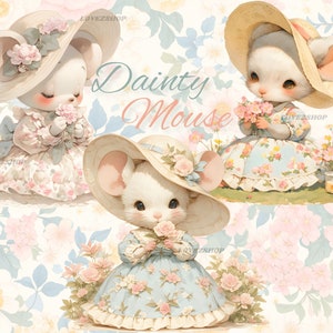 15 Ratinho delicado, pacote de rato vintage aquarela de alta qualidade, arquivo JPG, clipart de berçário, álbum de recortes, diário de lixo, arte de rato, gráficos digitais
