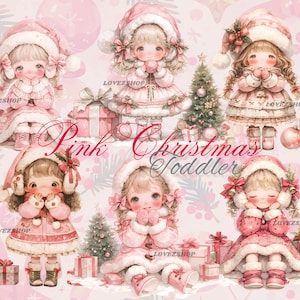 15 Rosa Weihnachten Kleinkind, Weihnachten Clipart, Aquarell JPG Bundle, Baby Clipart, Kinderzimmer Clipart, Kinderzimmer Mädchen, Scrapbook, Junk Journal
