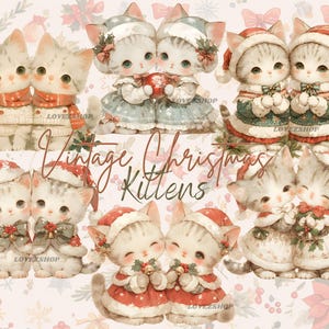 20 Vintage Weihnachtskätzchen, Aquarell Katzen Clipart, JPG-Datei, Weihnachtscliparts, Scrapbooking, Junk Journal, Kinderzimmer Clipart, Papierhandwerk