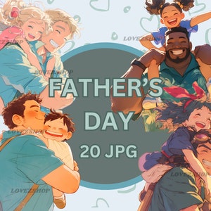 20 Father&#39;s Day Clipart , Father With Daughter, Father With Son, Father&#39;s Day JPG Bundle, Scrapbooking, Junk Journal, Commercial Use