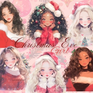 21 kerstavondmeisje, kerstclipart, aquarel JPG-bundel, kerstmeisje, gezellige kerst, meisje clipart, plakboek, junkjournaling,