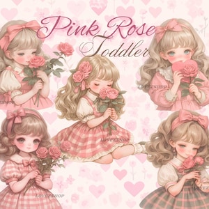 17 rosa Rose Valentine Kleinkind, Valentinstag Clipart, Aquarell Kleinkind Clipart, JPG-Datei, Kinderzimmer Clipart, Scrapbook, Junk-Journal