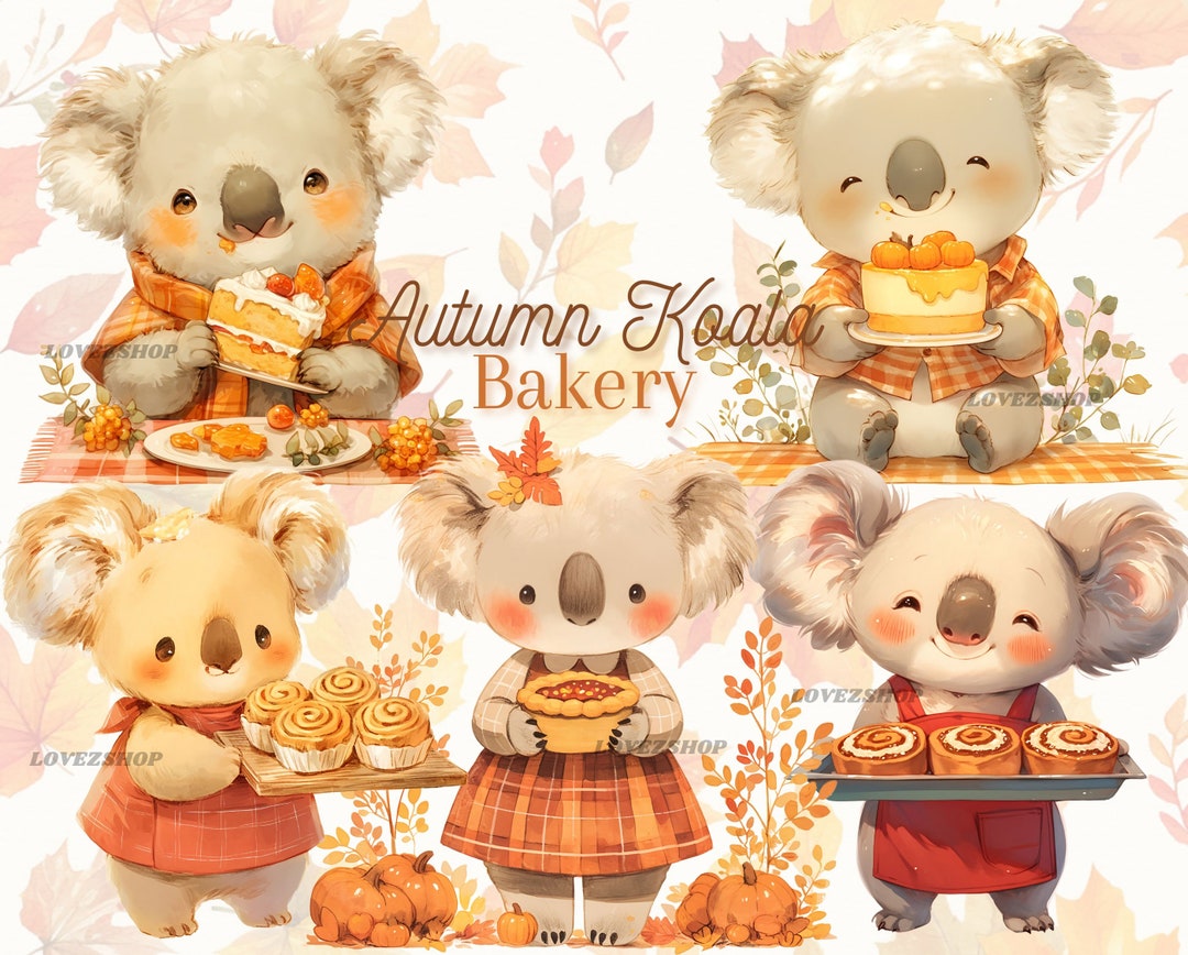 15 Fall Bakery Koala, Cute Koala Clipart, Baking Clipart,jpg File ...