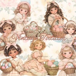 24 Páscoa Pastel Vintage Toddler, Clipart de aquarela para crianças, Arquivo JPG de Páscoa, Clipart fofo de Páscoa, Clipart de berçário, Álbum de recortes, Diário de lixo