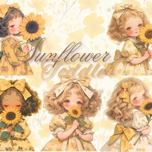 13 Sonnenblumen Frühling Kleinkind, Aquarell Kleinkind Clipart, Frühling Clipart, JPG-Datei, Vintage Clipart, Kinderzimmer Clipart, Scrapbook, Junk-Journal