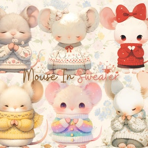 20 Maus im Pullover, Maus Clipart, Herbst Clipart, Winter Clipart, hochwertiges Aquarell JPG Bundle, Sammelalbum, Junk Journal, Kinderzimmer Clipart