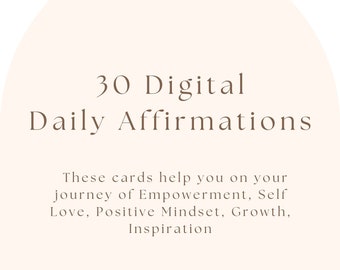 May include: A digital download of 30 daily affirmations to help you on your journey of empowerment, self-love, positive mindset, growth, and inspiration. The image features a beige background with brown text and a sunburst design with the words "LOVE THYSELF Daily".
