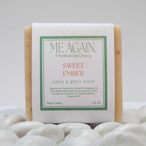 Cherry Almond Handmade Soap Bar – Sweet Ember Soap, Cozy Cold Process Soap Gift, Vegan Soap for Dry Skin, Warm Scented Bath Bar, Exfoliation