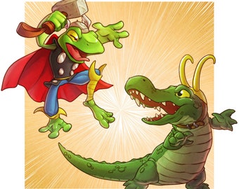 Thor frog and alligator Loki