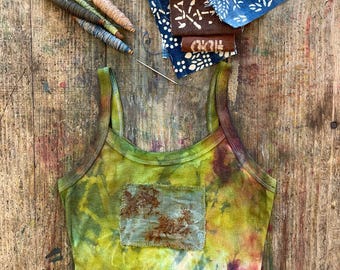 Camiseta de tirantes de surf Sashiko Ice Dye e Indigo con tejidos vintage