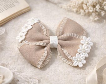Handmade Flower Snap Hair Clip – Delicate Tiny White Flowers – Alligator Clip for Toddlers and Girls