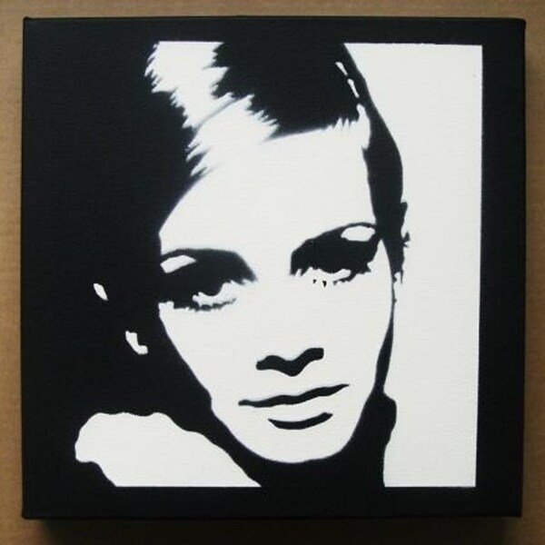 TWIGGY Stencil Graffiti spray paint on canvas pop art