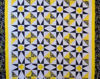 Edredón de estrellas errantes: manta de algodón amarilla, negra y blanca (63 x 87) n.° QT 20A
