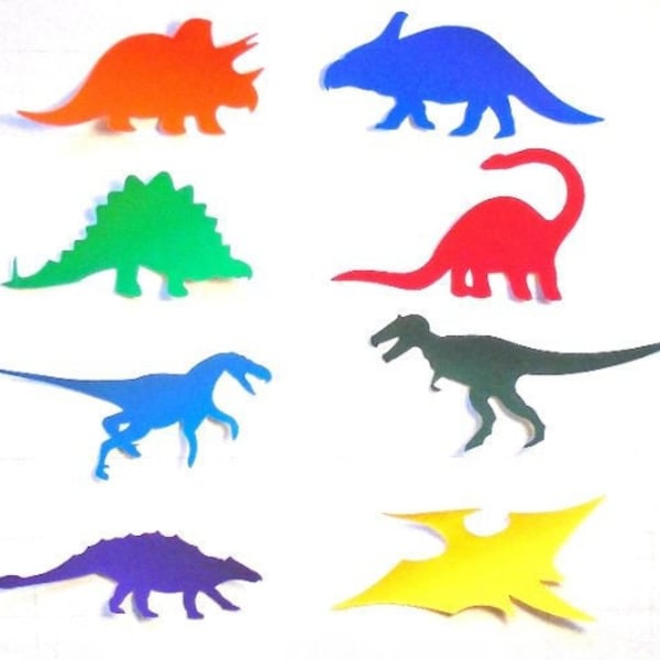 DINOSAURS Die Cut Pre-Fused Quilt Fabric Appliques ~ Bright Solid Material ~ 8 Iron On Appliques Per set (DC/Dinosaurs)