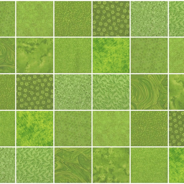 Lime Green Prints 5" Quilt Fabric Charm Squares ~ 30 Squares per Set ~ 100% Cotton Prewashed Fabric ~ Quilt Block Fabric  (#11L)