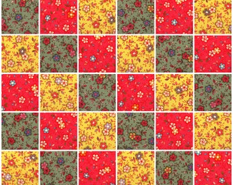 Scattered Happy Flowers Print 5" Quilt Fabric Charm Squares ~ 30 Squares per Set ~ 100% Cotton Prewashed Fabric ~ Quilt Block Fabric (#421B)