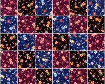 Scattered Happy Flowers Prints 5" Quilt Fabric Charm Squares ~ 30 Squares per Set ~ 100% Cotton Prewashed Fabric ~ Quilt Block Fabric (#423E