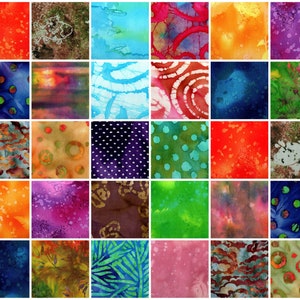 Batik Print Multicolor 4&quot; Quilt Fabric Charm Squares ~ 40 Squares per Set ~ 100% Cotton Fabric ~ Quilt Block Fabric  (#stk420A)