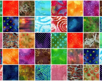 Batik Fabric Charm Squares: Multicolor 100% Cotton Quilt Blocks, 4" (40 pc) #420A