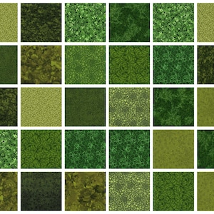 Mixed Green Prints 5&quot; Quilt Fabric Charm Squares ~ 30 Squares per Set ~ 100% Cotton Fabric ~ Quilt Block Fabric  (#13B)