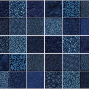 Dark Blue Navy Blue Prints 5" Quilt Fabric Charm Squares ~ 30 Squares per Set ~ 100% Cotton Prewashed Fabric ~ Quilt Block Fabric  (#19E)