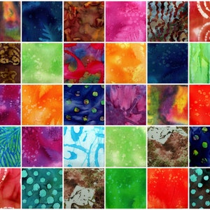 Batik Print Multicolor 4&quot; Quilt Fabric Charm Squares ~ 40 Squares per Set ~ 100% Cotton Fabric ~ Quilt Block Fabric  (#stk403B)
