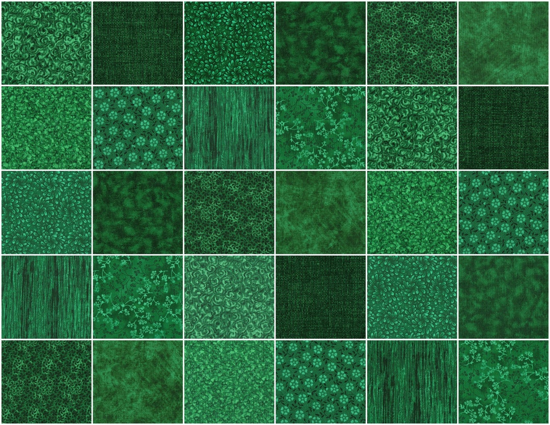 Hunter Green Prints 5 Quilt Fabric Charm Squares 30 Squares per Set 100