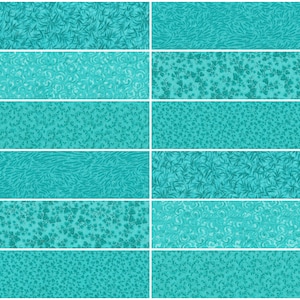 CARIBBEAN AQUA Prints Jelly Roll Strips ~ 2.5&quot; x WOF ~ 12 Strips per Set ~ 100% Cotton Fabric ~ Quilt Fabric Strips  (#stk57B)