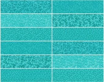 Caribbean Aqua Prints Jelly Roll: 100% Cotton Quilt Fabric Strips 12 Strips per Set 2.5" x WOF (#57B)