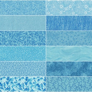 LIGHT BLUE Prints Jelly Roll Strips ~ 2.5&quot; x WOF ~ 12 Strips per Set ~ 100% Cotton Fabric ~ Quilt Fabric Strips (stk#61A)