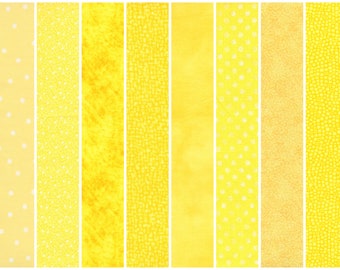 Yellow Prints Jelly Roll Strips ~ 2.5" x WOF ~ 12 Strips per Set ~ 100% Cotton Fabric ~ Prewashed ~ Quilt Fabric Strips (#46A)