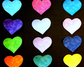 Heart Fabric Appliques: 12 Bright Cotton Iron-On Quilt Pieces