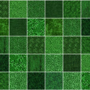 Hunter Green Prints 5&quot; Quilt Fabric Charm Squares ~ 30 Squares per Set ~ 100% Cotton Fabric ~ Quilt Block Fabric  (#6A)